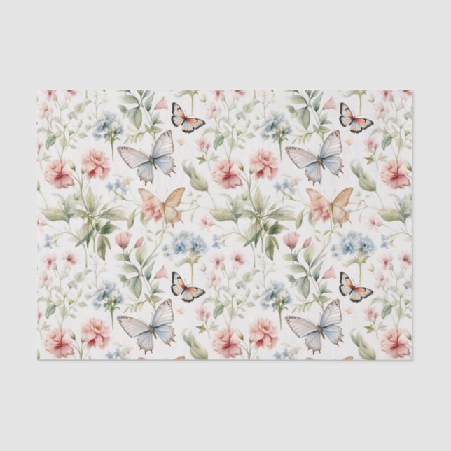 Woodland Butterflies and Flowers Pattern Tissue Paper (Front)
