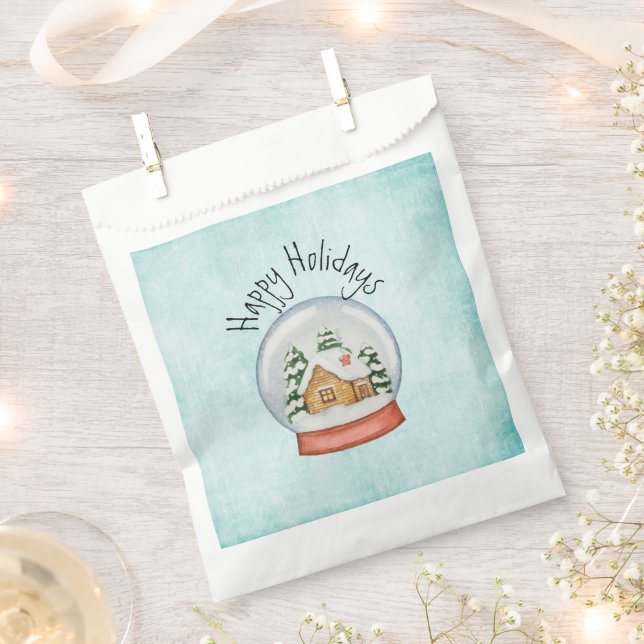 Woodland Cabin Holiday Snow Globe Favour Bags (Clipped)