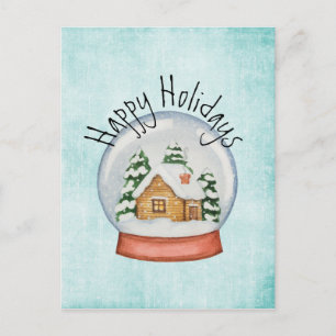 Woodland Cabin Holiday Snow Globe Postcard