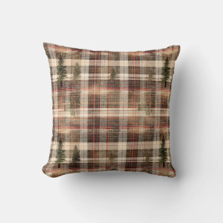 Woodland Cabin Plaid Pine Tree Cushion