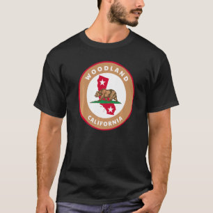 Woodland California Ca Flag And Bear Badge Souveni T-Shirt
