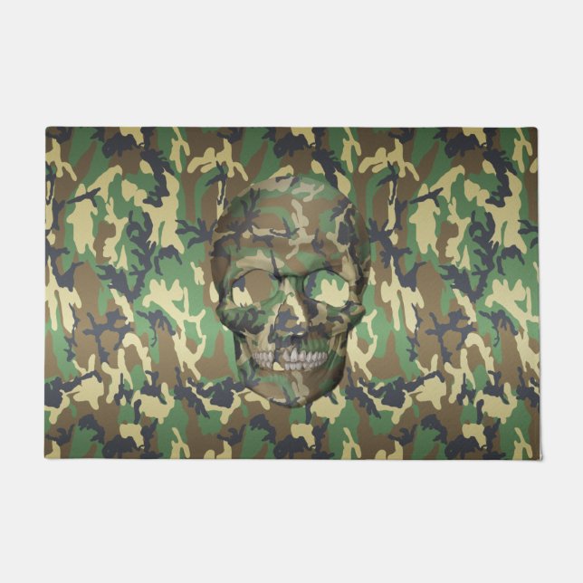 Woodland Camo 3D Skull Camouflage Pattern Doormat (Front)