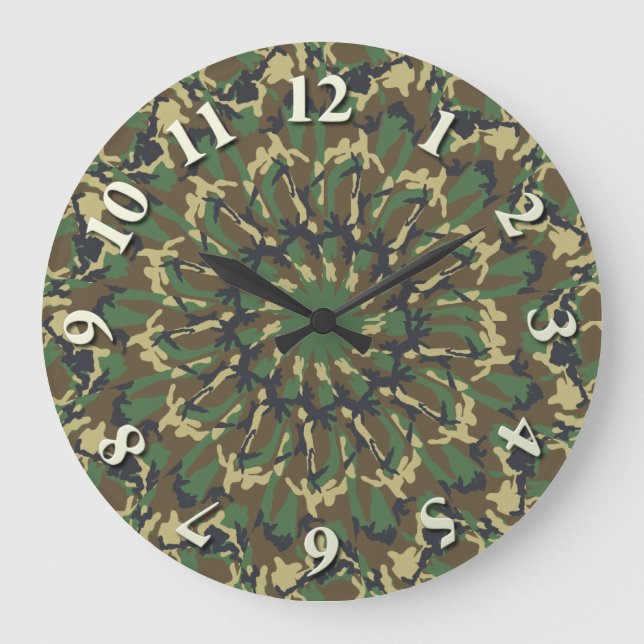 Woodland Camo Kaleidoscope Large Clock (Front)