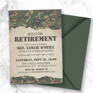 Woodland Camo Military Mission Retirement Party Invitation