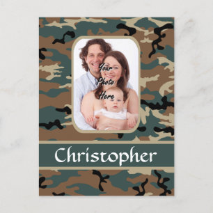 Woodland camo pattern postcard