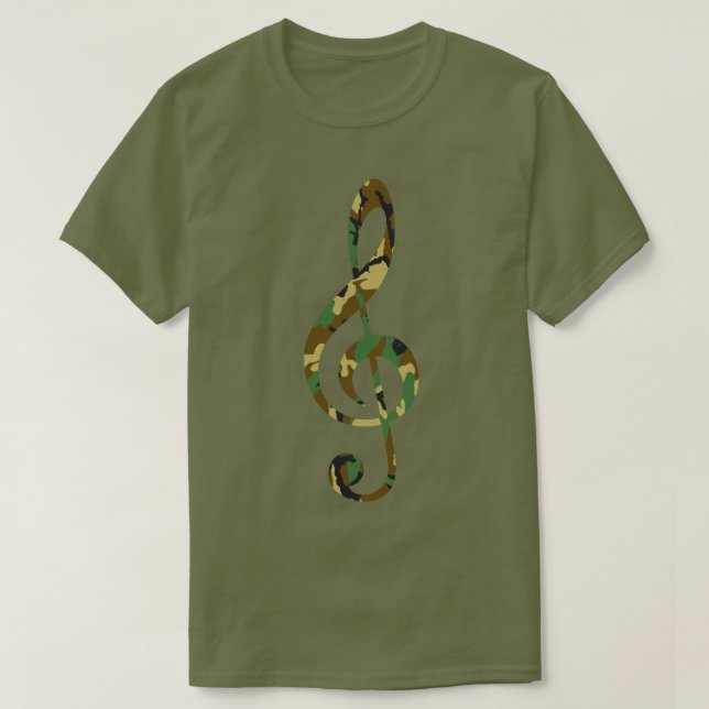Woodland Camo Pattern Treble Clef T-Shirt (Design Front)