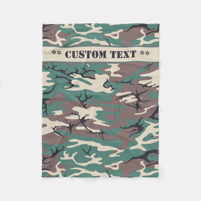 Woodland Camo w/ Custom Text Fleece Blanket (Front)