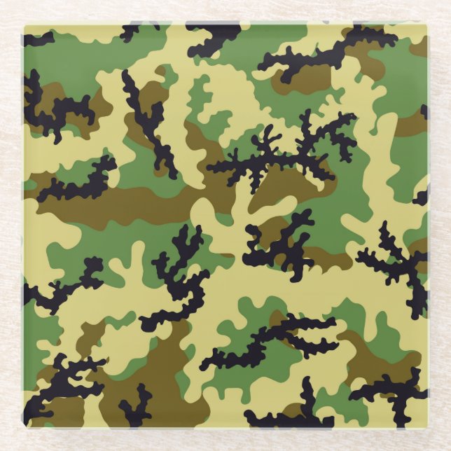 Woodland camouflage glass coaster (Front)