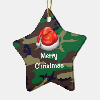 Woodland Camouflage Merry Christmas T-Shirt Ceramic Tree Decoration