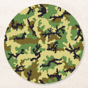 Woodland camouflage round paper coaster