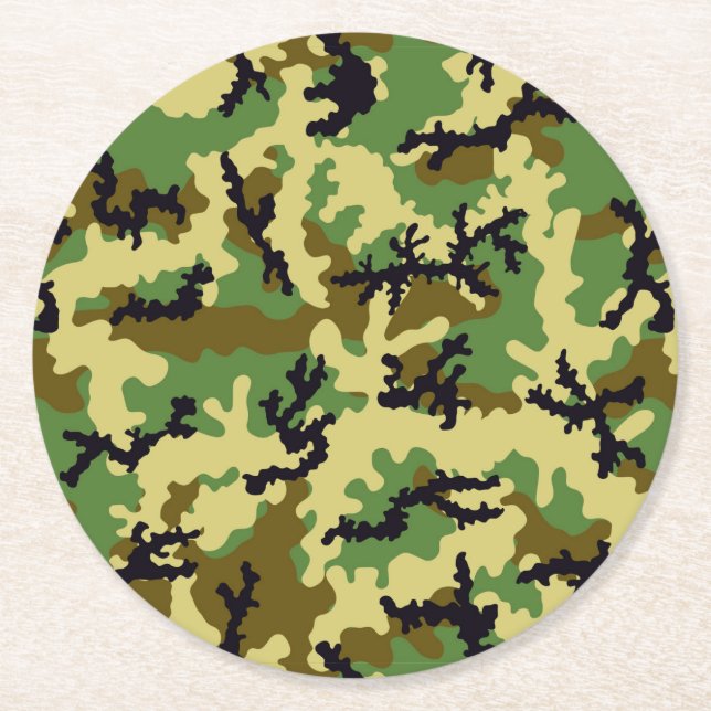 Woodland camouflage round paper coaster (Front)
