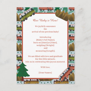 Woodland Camper Baby Boy Announcement Postcard