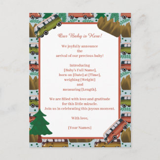 Woodland Camper Baby Boy Announcement Postcard
