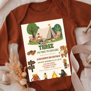 Woodland Camping 3rd Birthday Party three i m free Invitation