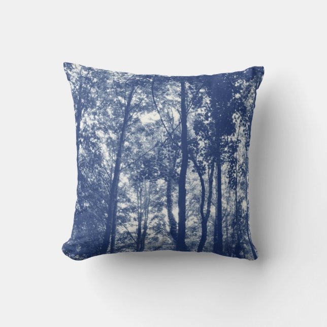 Woodland Canopy - Cyanotype Effect Cushion (Front)