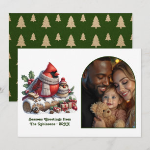 Woodland Cardinal Cosy Forest Christmas Photo Holiday Card