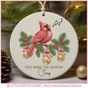 Woodland Cardinal Music Lover Personalised Ceramic Tree Decoration