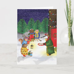 Woodland carol singers traditional Christmas card