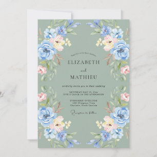 Woodland Celadon Periwinkle Blossom Wedding Invitation