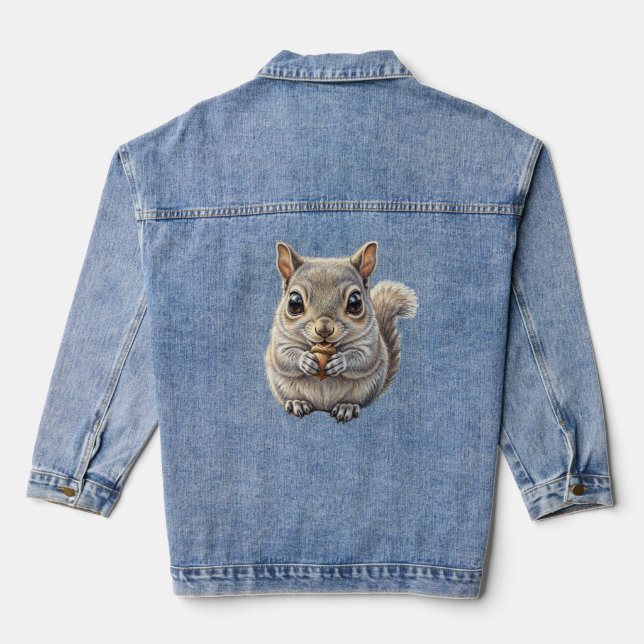 Woodland charm Squirrel nut gatherer Denim Jacket (Back)