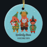 Woodland Christmas Animal Snowy Winter Holiday Ceramic Tree Decoration<br><div class="desc">Cute cartoon animal ornament for kids and children. Perfect for first Christmas celebration with family. You can customise the text for any occasion.</div>