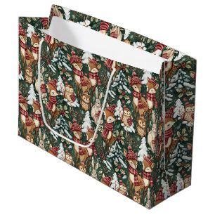 Woodland Christmas Animals Pattern – Cute Winter 8 Large Gift Bag