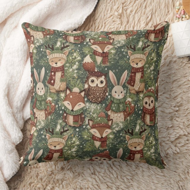 Woodland Christmas Animals Pattern – Cute Winter Cushion (Blanket)