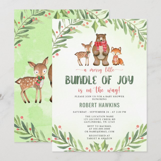 Woodland Christmas Baby Shower Invitation (Front/Back)