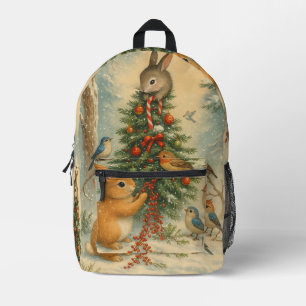 Woodland christmas bunny festive cozy winter printed backpack