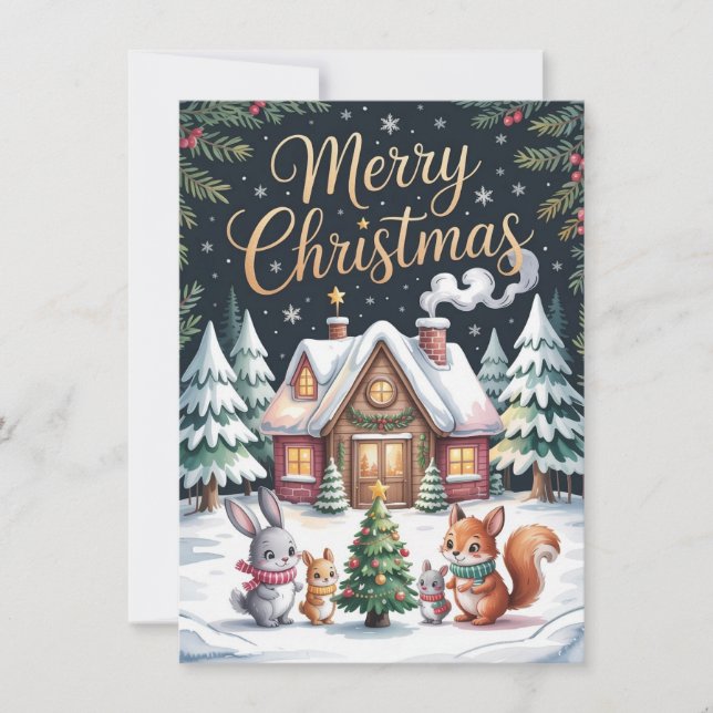 Woodland Christmas Cabin Card (Front)