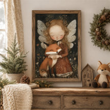Woodland Christmas Fairy and Fox Wall Art