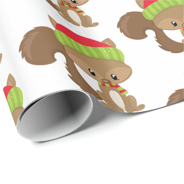 Woodland Christmas Holiday squirrel party wrap Wrapping Paper (Roll Corner)