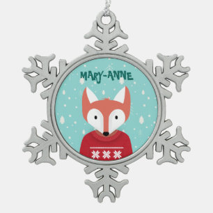 Woodland Christmas Snowflake Pewter Christmas Ornament