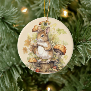 Woodland Christmas squirrel add text watercolor  Ceramic Tree Decoration