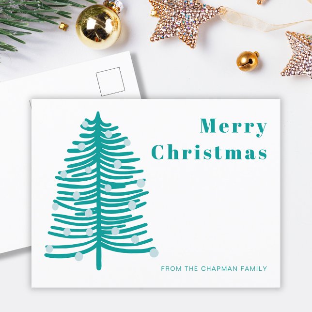 Woodland Christmas Tree Family Holiday Postcard (Personalized family holiday Christmas tree postcard.  Customize with your own Holiday text)