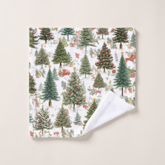 Woodland Christmas Trees,Forest Design Bath Towel Set