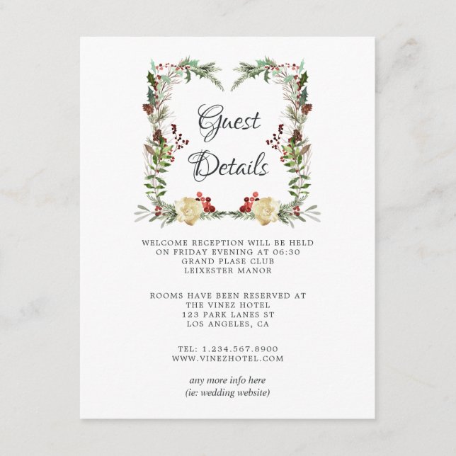 Woodland Christmas Wedding Guest Details Enclosure Card (Front)