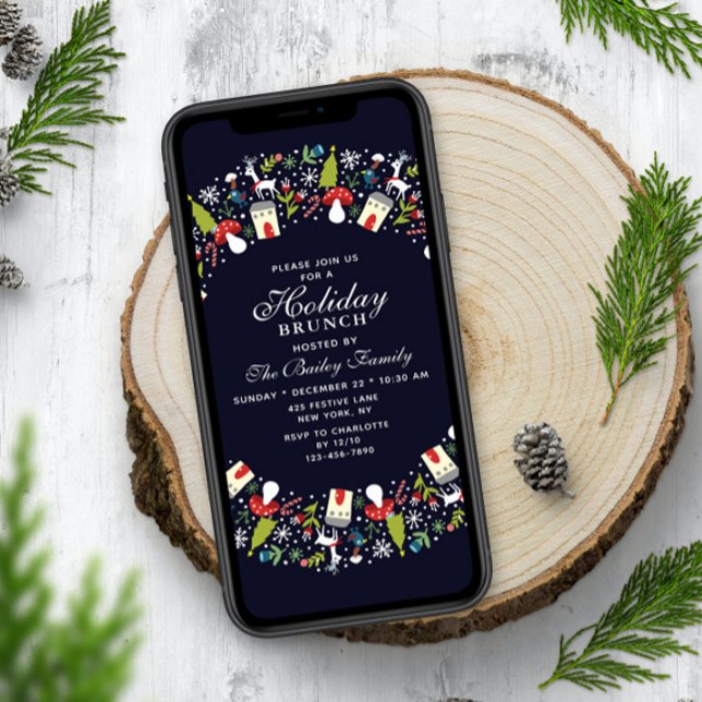 Woodland Christmas Wreath Christmas Brunch Invitation (Creator Uploaded)