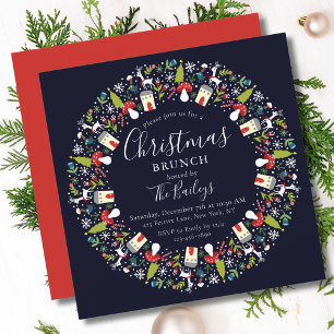 Woodland Christmas Wreath Christmas Brunch Invitation