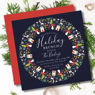 Woodland Christmas Wreath   Christmas Brunch Invitation