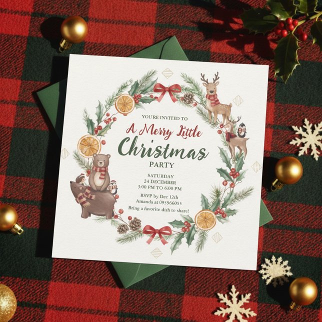 Woodland Christmas Wreath Party Invitation (Whimsical Holiday)
