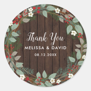 Woodland Christmas Wreath Thank You Stickers