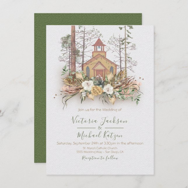 Woodland Church Forest Wedding invitations (Front/Back)