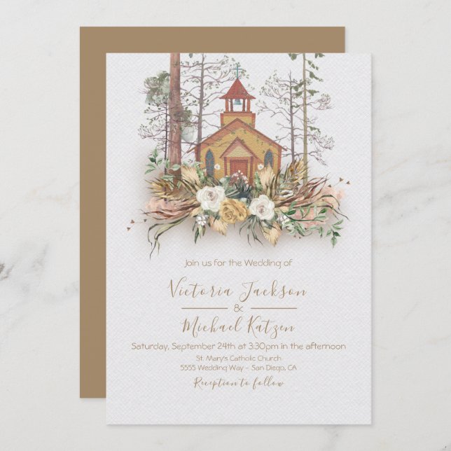 Woodland Church Forest Wedding invitations (Front/Back)