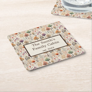 Woodland Cosy Cabin Family Gift Square Paper Coaster