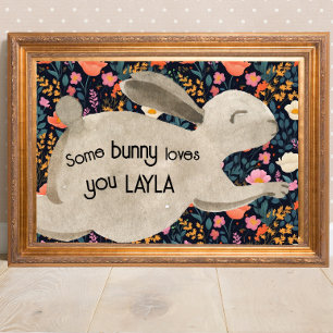 Woodland Cottagecore Bunny Watercolor Floral Poster