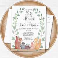 Woodland Couples Baby Shower Invitation Postcard