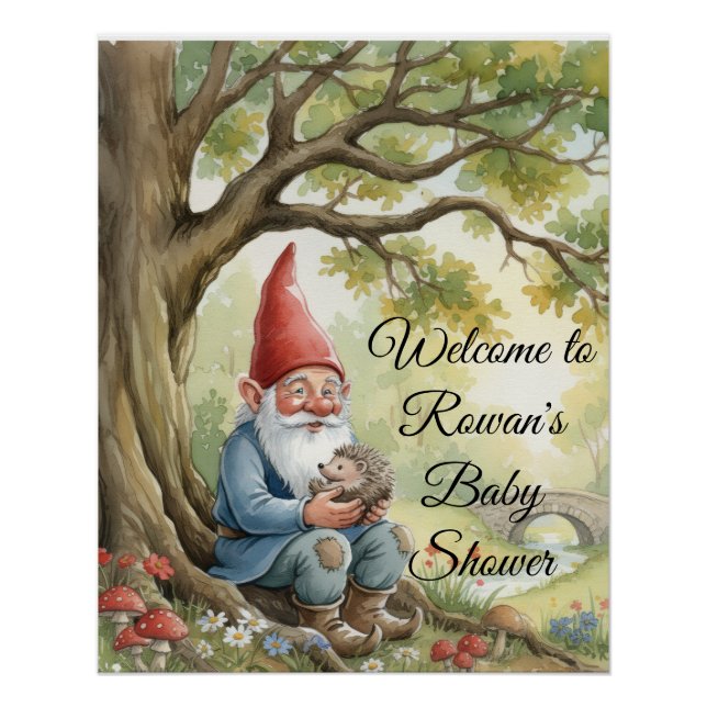 Woodland Creature Gnome baby shower poster (Front)