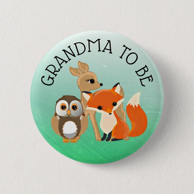 Woodland Creature Grandma to be Baby Shower Button (Front)