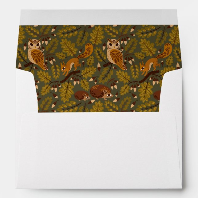 Woodland Creatures and Leaves Pattern Envelope (Back (Bottom))
